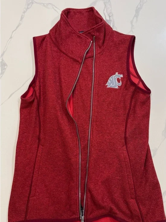 Cutter & Buck Red Heather Sleeveless Zip Vest with WSU Logo - Picture 3 of 13